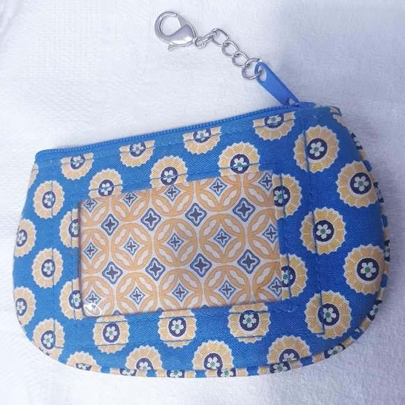 Vera Bradley Blue and Yellow Patterned ID  Case In Blue and Yellow Change Wallet - Picture 6 of 6